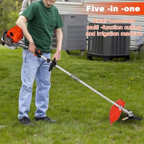 gihusrzx 2025 New Gas Weed Wacker - 52cc 2-Stroke 5 in 1 Multi-Functional Lawn Mower Hedge Trimmer Pruners Gas Powered Brush Cutter, Handheld Weed Eater for Garden and Yard Lawn Orange