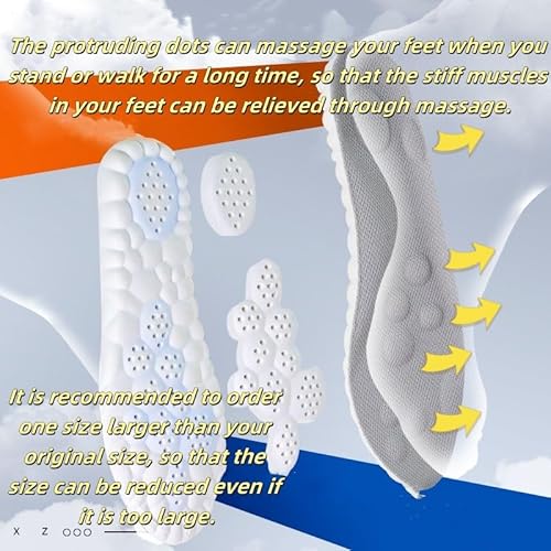 Insoles for Women Man,Cloud Soles for Men Women,4D Cloud Soles for Men,Anti Fatigue, Shock Absorption, Foot Pain Relief (Gray, S)