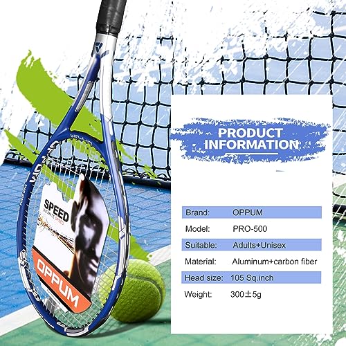 OPPUM PRO-500 Adult Tennis Rackets, 2-Pack Pre-Strung Racquets for Beginners & Intermediate with Carry Bag & 2 Balls, 105 Sq Inch Oversized Head for Women & Men, Arm Friendly Vibration Control