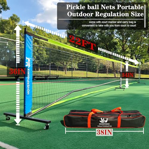 Portable Pickleball Net with Wheels, 22FT Regulation Size Pickle Ball Net with Pickleballs, Carry Bag for Home, Driveway, Backyard, Indoor or Outdoor