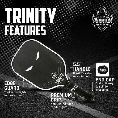 Phantom Pickleball Paddle Trinity 14mm - Carbon Fiber - USA Pickleball Approved - Max Grit and Spin Elongated Body Pickle Ball Paddle - Lightweight Pickleball Racket with C4 Polypropylene Core