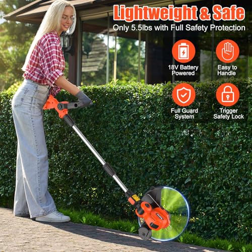 Rozlchar Cordless String Trimmer Compatible for Milwaukee 18v Battery (No Battery), 12'' Grass Trimmers and Lawn Edger with Powerful Motor, Electric Weed Eater with Auto-Line Feed for Yard Garden