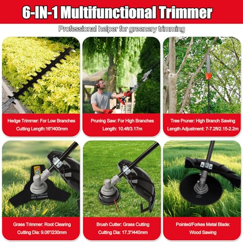 6-in-1 Gas Weed Wacker with Hedge Trimmer, 52CC 2-Stroke String Trimmer/Weed Trimmer/Brush Cutter/Edger, Weed Eater Gas Powered with Extension Pole – Weed Trimmer for Lawn & Garden Care, Orange