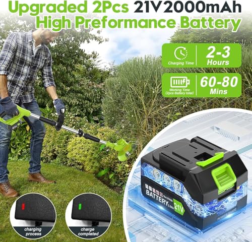 6 Inch Electric Weed Wacker with Wheels, Lightweight Electric Weed Eater, 650W High Power 8500 RPM,4000mAh Battery Powered Weed Eater, Multifunctional Grass Trimmer Lawn Tool,Green