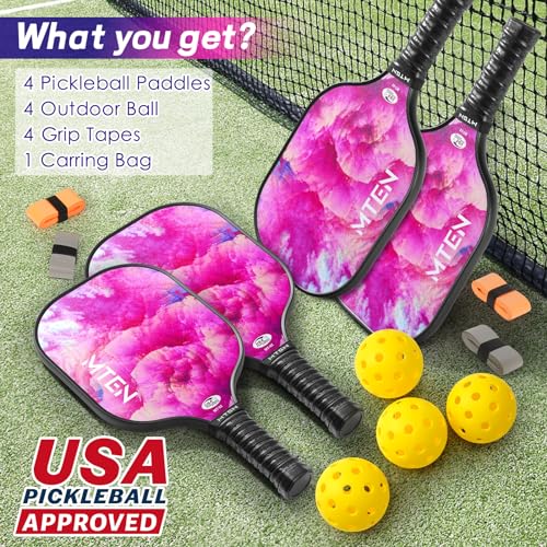 Pickleball Paddles Set of 4, USAPA Approved Pickleball Paddles, Premium Rackets, Pickle Ball Set of 4, Balls 4, Replacement Soft Grip 4, 1 Bag