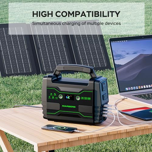 MARBERO Solar Generator 155Wh with 30W Solar Panel Portable Power Station with 2x 100W AC Outlets(Peak 150W), QC3.0 USB UL Certified for Home Blackout, Camping, RV Travel, Ultra-Light & Silent Fan