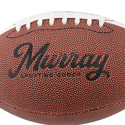 Murray Sporting Goods Autograph Football with Stand - Two White Panels Signature Ready Display Trophy Case Signable Regulation Size Full 12 Inch 3.0