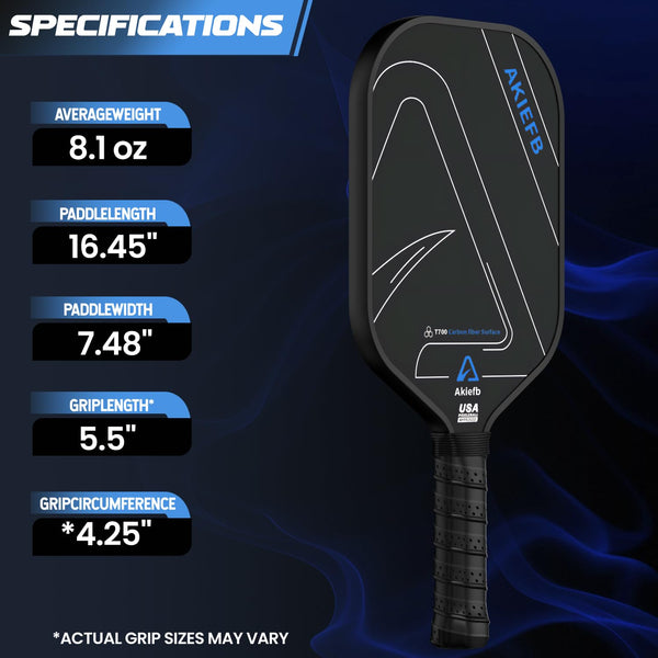 Akiefb Pickleball Paddles, Carbon Fiber T700 Pickleball Paddles with a 16mm Polypropylene Honeycomb Core，Increased Power for Enhanced Spin & Control,Comfortable Style Grip（Cold-Pressed