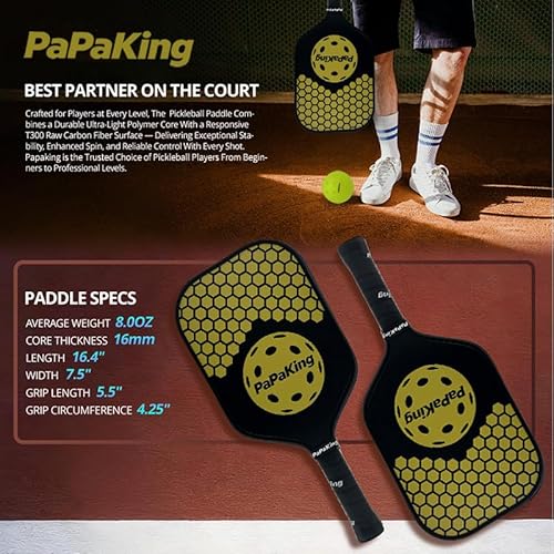 T300 Carbon Fiber Pickleball Paddle Set - Widebody Design for Larger Sweet Spot & Vibration Damping, Premium Set with 2 Balls, Engineered for Intermediate to Advanced Play