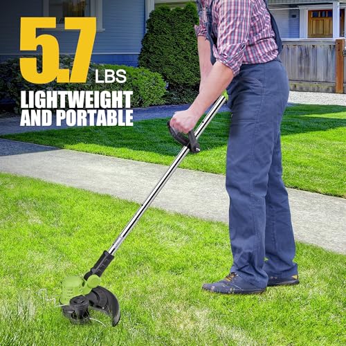 Cordless Weed Wacker Electric Weed Eater 12" 20V String Trimmer Battery Operated with 8 Pcs Spool Trimmer Lines and 1 Spool Cap 2.0Ah Batteries Fast Charger