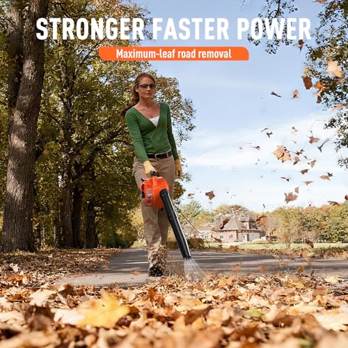 28CC 2-Cycle Gas Handheld Leaf Blower, 475 CFM 200 MPH Lightweight Power Blower with Variable Speed & Easy Start, for Yard Cleanup, Patio, Driveway, Lawn Debris