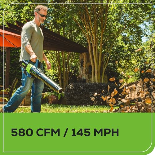 Greenworks 80V 21” Brushless (Self-Propelled) Cordless Electric Lawn Mower + (580 CFM) Axial Leaf Blower (75+ Compatible Tools), 4.0Ah Battery and 60 Minute Rapid Charger, Green and Black