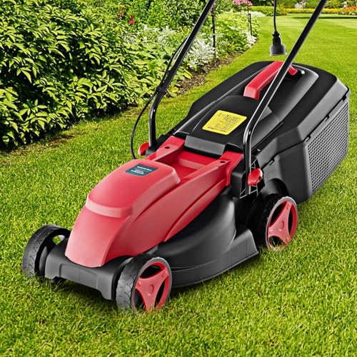 Toolsempire Electric Lawn Mower, 13" Corded Lawnmower with 10 Amp Copper Motor, 6.6-Gallon Grass Collection Box & 3-Position Heights, Push Lawn Mower Electric De-Thatcher for Garden & Farmyard (Red)