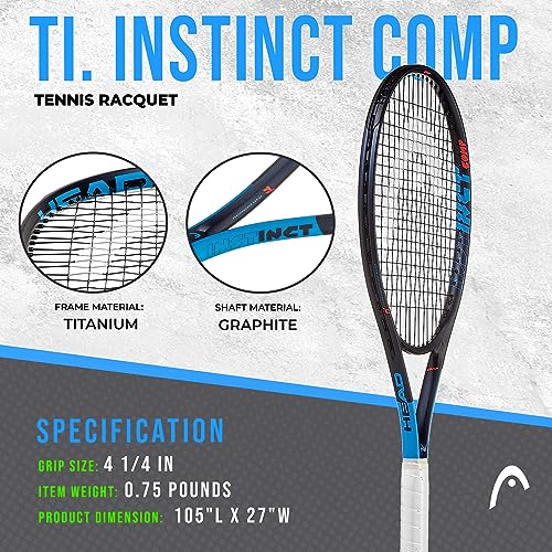 HEAD Ti. Instinct Comp Tennis Racket - Pre-Strung Light Balance 27 Inch Racquet - 4 1/4 in Grip, Blue