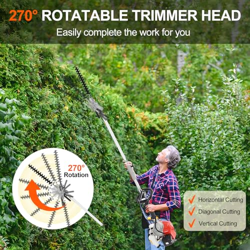 curfair 52cc 2-Cycle Weed Eater Gas Powered, 6-in-1 Gas Weed Wacker, Brush Cutter Gas Trimmer for Grass and Weed, Hedge Trimmer String Trimmer, Edger, Pole Saw & Pruner Red