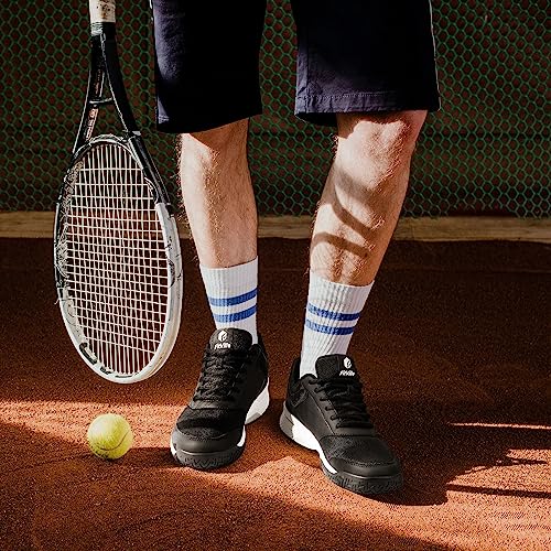 FitVille Wide Pickleball Shoes Men Tennis Racquetball Squash Shoes for Men All Court with Arch Support-Tennis V3(Black, 9 Wide)