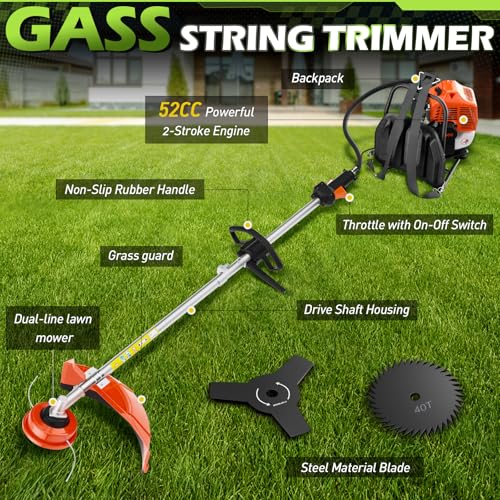 Panghuhu88 52cc 2-Stroke Weed Eater Gas Powered,3 in 1 Gas Brush Cutter,Gas String Trimmer and Gas Weed Wacker Trimmer for Weeds and Grass