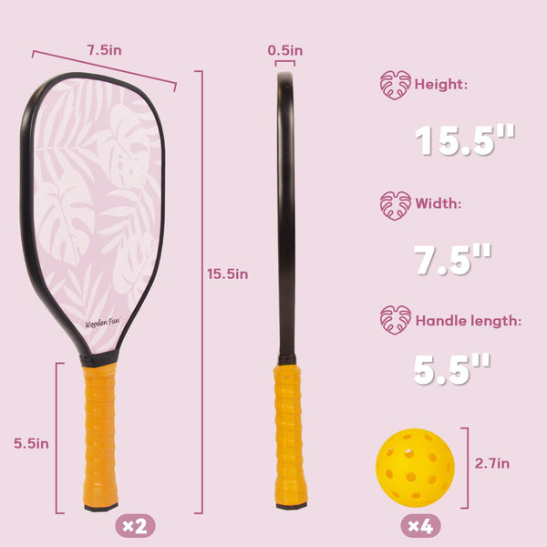 Pickleball Paddles Set of 2, USAPA Approved Sports Set with 4 Pickleball Balls, Gifts for Men Women Beginners (Pink)