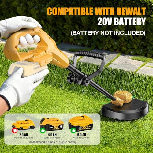 Weed Eater for Dewalt 20V Battery, 600W 2 in 1 Cordless String Trimmer & Weed Wacker,12 Inch Brushless Grass Trimmer with 3-Tooth Blade, Saw Disc for Lawn, Yard and Bush Trimming (No Battery)