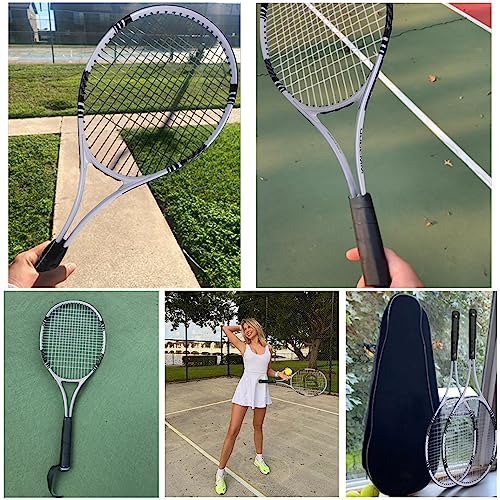 Tennis Rackets 2 Players Recreational for Adult,Lightweight Tennis Racquets for Beginner Student Training,Tennis Racket Set with Carrying Cover Bag,Grip Tapes,Tennis Balls (White/Blue -2 Rackets Set)