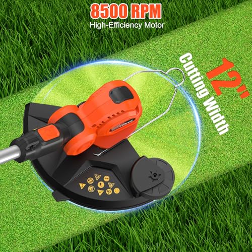 Rozlchar Cordless String Trimmer Compatible for Milwaukee 18v Battery (No Battery), 12'' Grass Trimmers and Lawn Edger with Powerful Motor, Electric Weed Eater with Auto-Line Feed for Yard Garden