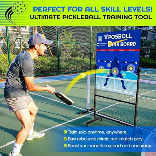 Posboll Pickleball Practice Board&Dink Rebounder with Stand Pickleball Wall for Practice Dink Board for Pickle Ball Training Adjustable Pickle Ball Practice Rebounder Pad Portable Dink Guru