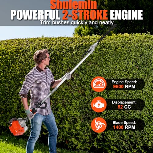 Gas Weed Eater, 52cc 2 Stroke Weed Wacker 6 in 1 Lawn Mover Include String Trimmer Brush Cutter Pole Saw Hedge Trimmer for Yard Garden Care 9500rpm 3000r/min Engine Speed 120cc Oil Tank Orange