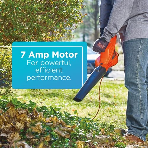 BLACK+DECKER Electric Leaf Blower, Handheld Blowers for Lawn Care, Lightweight, 180 MPH 180 CFM, 7-Amp, Corded (LB700)