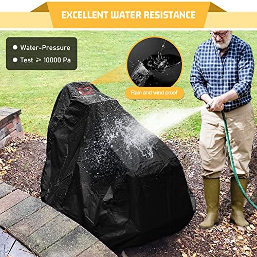 Riding Lawn Mower Cover, Heavy Duty Waterproof Polyester 600D Oxford Tractor Cover UV & Dust & Water Resistant, Universal Fit Decks up to 54" with Elastic Cord & Storage Bag (Black)
