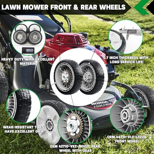 CheeMuii 4 Pack HRR216 Lawn Mower Drive Wheels 2 Rear Wheels 42710-VE2-M02ZE and 2 Front Wheels 44710-VL0-L02ZB Replace for Honda HRR216 HRS216 HRT216 Lawn Mower