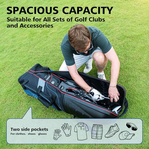 Golf Travel Bags for Airlines with Wheels, Hard Case Top and 1680D Heavy Duty Oxford Protect Golf Clubs, Lightweight and Easy to Maneuver, Black, Red and Blue