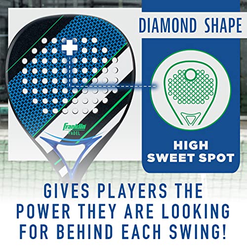 Franklin Sports Padel Racket - Aurora - Carbon Fiber Diamond Shape Padel Paddle with Foam Core + MAX Grit Surface - Pop Tennis Racket - 365g - Premium for Intermediate + Advanced Players - Blue