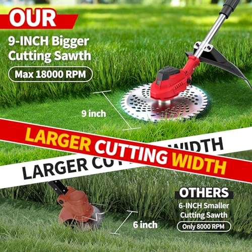 FULLYEA Cordless Weed Wacker 9-inch, Brushless Weed Eater with 5 Blades & 2 * 2.0Ah Batterties, Lawn Mower Battery Powered String Trimmer, Electric Grass Trimmer for Lawn Garden Work