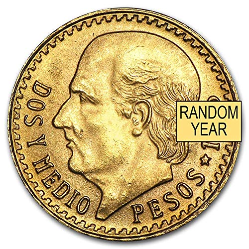 1918-1948 (Random Year) Mexican 1/4 Hidalgo Gold 2.5 Pesos Coin Brilliant Uncirculated with Certificate of Authenticity - Moneda de Oro Puro 2.5 MX BU