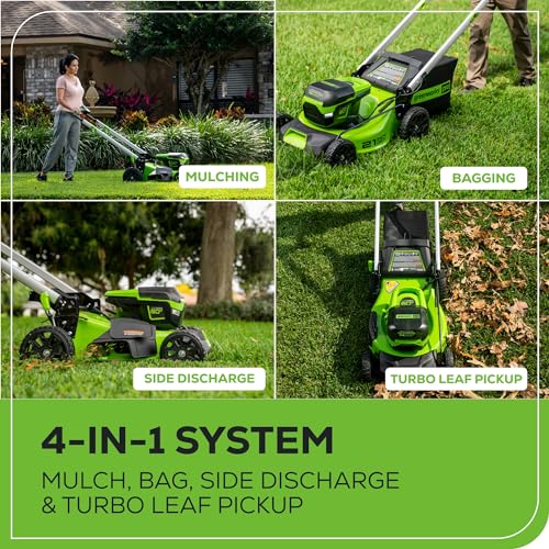 Greenworks 60V 21" Self-Propelled Cordless Lawn Mower, Brushless Motor, LED Lights, Includes 2X 4.0Ah Batteries & Rapid Dual-Port Charger(75+ Tool Compatibility, 45Min Runtime)