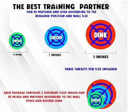 M EXPLORE MOJA Pickleball Rebounder Training: Adhesive Targets for Pickleball - Transform Any Wall Into A Court - Improve Your Game - Set of 3 Removable Vinyl Targets