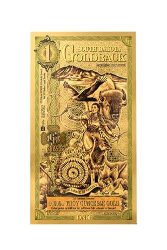 South Dakota 1 Goldback (1GB) - 1/1000th of a Troy oz Collectible 24K Gold Art Note (1 pack)