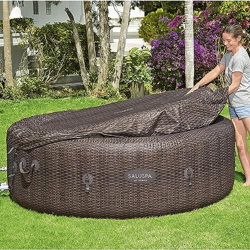 Bestway SaluSpa St Moritz Large Round AirJet 7 Person Inflatable Hot Tub Portable Outdoor Spa with 180 Soothing AirJets and Cover, Brown