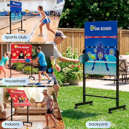 Paddyn Pickleball Practice Board,Dual-Sided Rebounder Dink Board with Stand,Height-Adjustable Portable Pickleball Solo Training Tool,Volley & Baseline Pickleball Wall Indoor/Outdoor Use