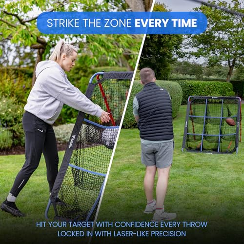 Baseball Rebounder Net | 12-Angle Baseball Pitching Net w/ 9 Pocket Nets – Softball & Baseball Training Equipment – Multi-Sport Bounce Back Net for Soccer, Volleyball, Basketball, Lacrosse & More