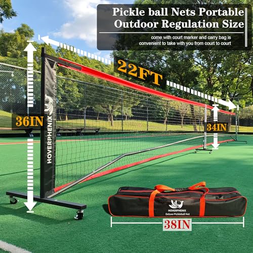Portable Pickleball Set - Wheeled Net, 4 Fiberglass Paddles, 8 Balls, Court Marking Kit, Carry Bag