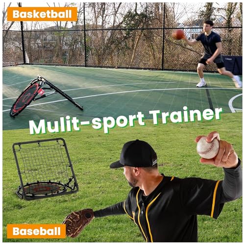IE Sports Basketball Rebounder Multi-Sport Rebound Net with 9 Angle Adjustments and Return Attachment for Soccer, Pickleball and Baseball, Red
