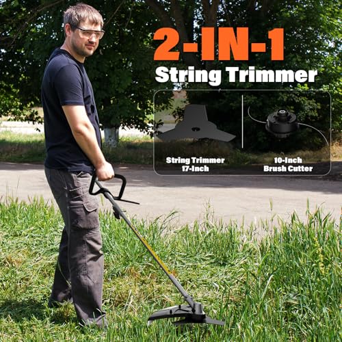 MAXLANDER 26cc Gas Weed Wacker, 2-in-1 Multi Tools, String Trimmer 17-Inch with 10-Inch Brush Cutter, Use 2 Cycle Air-Cooled Engine with Rubber Handle & Shoulder Strap Included, for Mowing Lawns