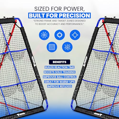 Baseball Rebounder Net | 12-Angle Baseball Pitching Net w/ 9 Pocket Nets – Softball & Baseball Training Equipment – Multi-Sport Bounce Back Net for Soccer, Volleyball, Basketball, Lacrosse & More