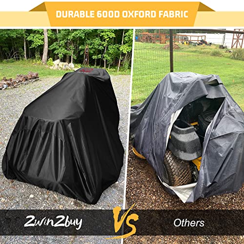 Riding Lawn Mower Cover, Heavy Duty Waterproof Polyester 600D Oxford Tractor Cover UV & Dust & Water Resistant, Universal Fit Decks up to 54" with Elastic Cord & Storage Bag (Black)