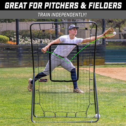 GoSports 5 x 3 ft Baseball & Softball Pitching and Fielding Rebounder - Pitch Back Return Net with Strike Zone