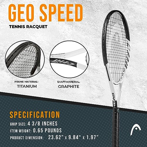 HEAD Geo Speed Adult Tennis Racquet - 27” Lightweight Pre-Strung Tennis Racket, 4 3/8” Grip - Power and Speed for Beginners & Intermediate Players