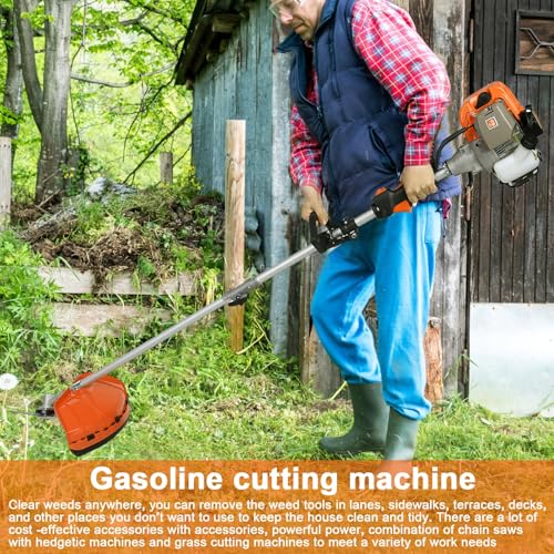 gihusrzx 2025 New Gas Weed Wacker - 52cc 2-Stroke 5 in 1 Multi-Functional Lawn Mower Hedge Trimmer Pruners Gas Powered Brush Cutter, Handheld Weed Eater for Garden and Yard Lawn Orange