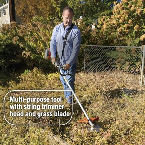 Husqvarna 122RJ Brushcutter, Multi-Purpose Gas Brush Cutter Tool with String Trimmer Head and Grass Blade, Includes Adjustable Harness for Additional Support, 970732503