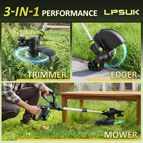 20V Cordless String Trimmer, Two 2.0Ah Battery Powered with Fast Charger, 12'' Grass Cutter with Auto Line Feed, 2-in-1 Electric Lawn Mower Grass Trimmer&Edger Lawn Tool with 8 Lines for Yard, Garden